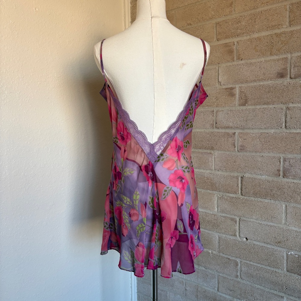 Victoria Secrets y2k floral silk lace chiffon slip on dress - Picture 4 of 6